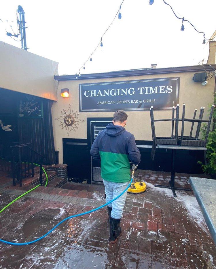 Freshly sealed pavers