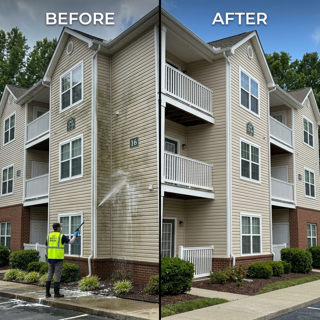 Apartment Complex Soft Washing Before and After