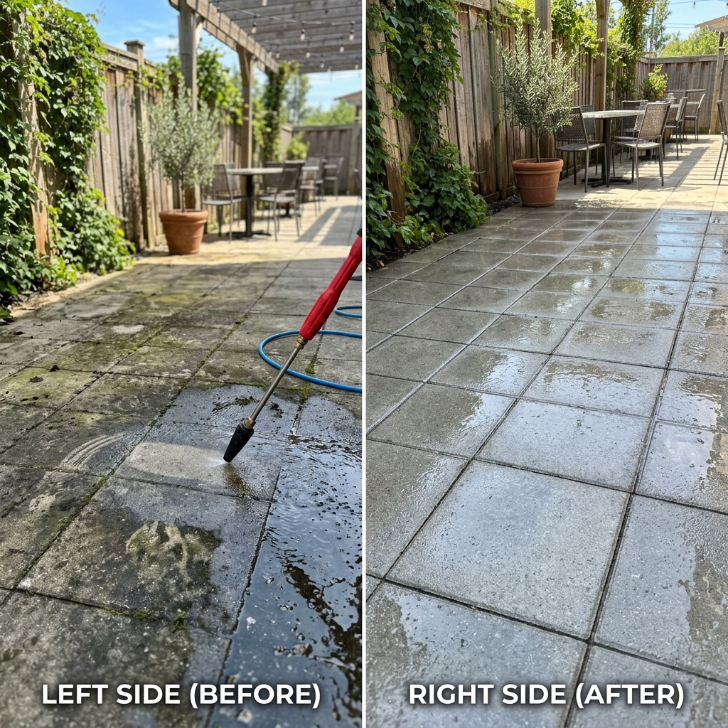 Restaurant Paver Washing Before and After
