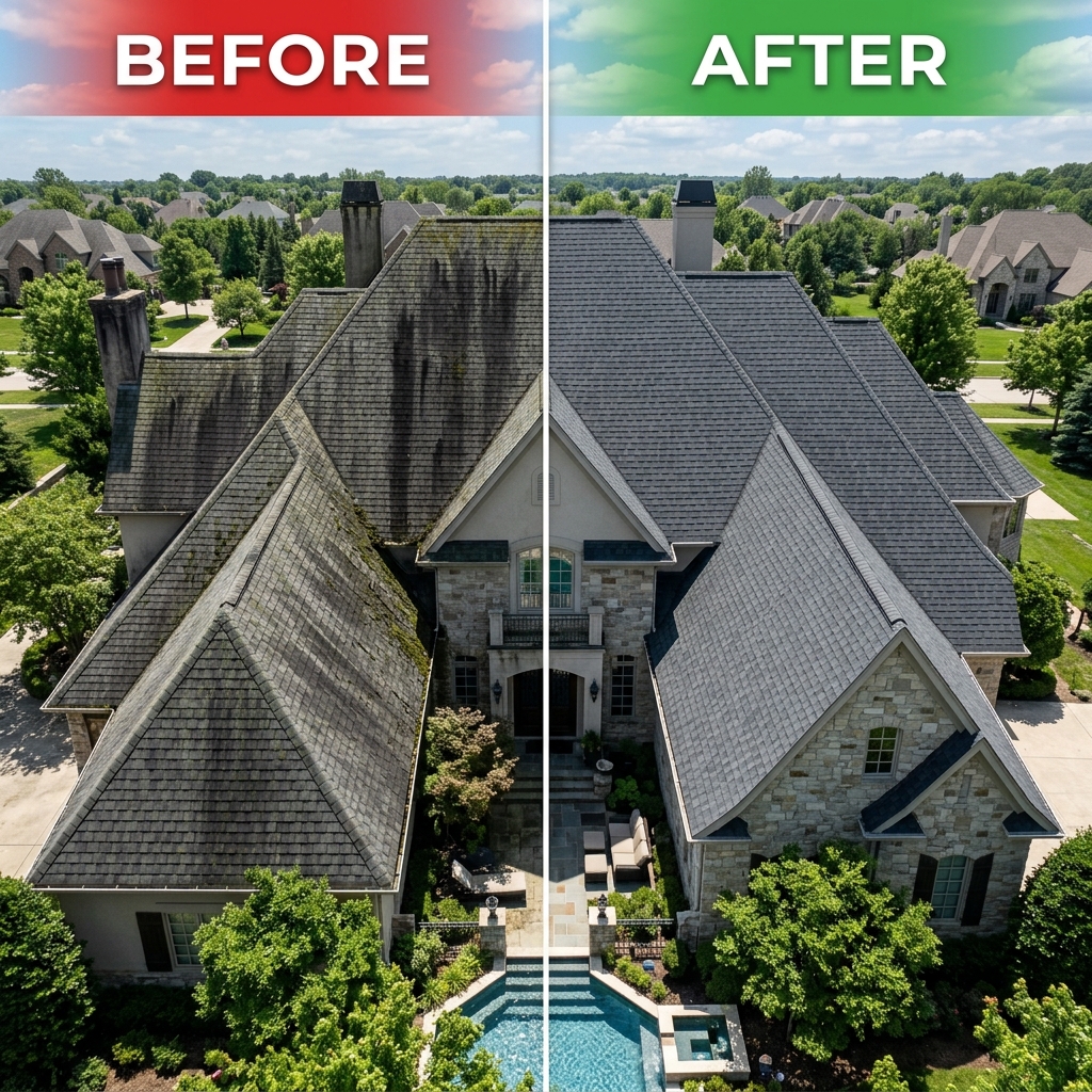 Roof Soft Wash Before and After Long Island