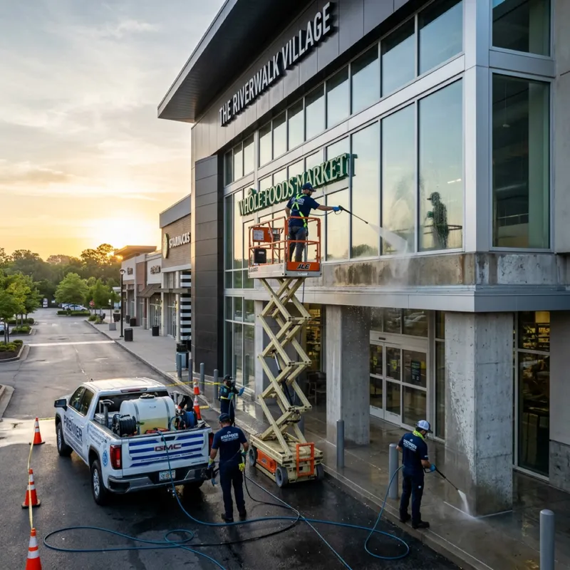 Professional retail storefront pressure washing