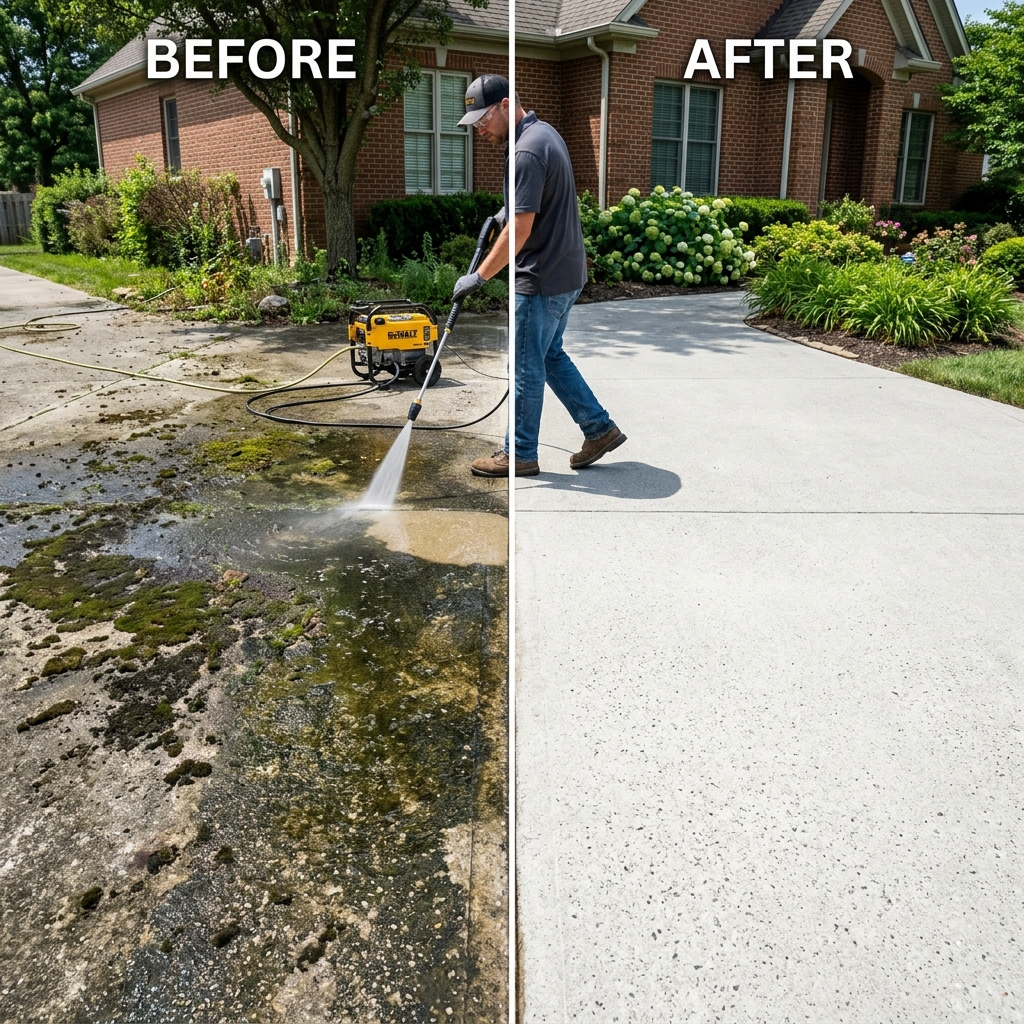 Driveway Pressure Washing Before and After