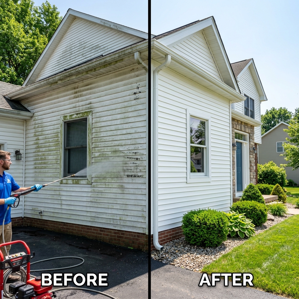 Vinyl Siding Soft Washing Before and After