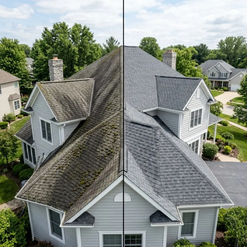 Roof Soft Washing Drone Before and After