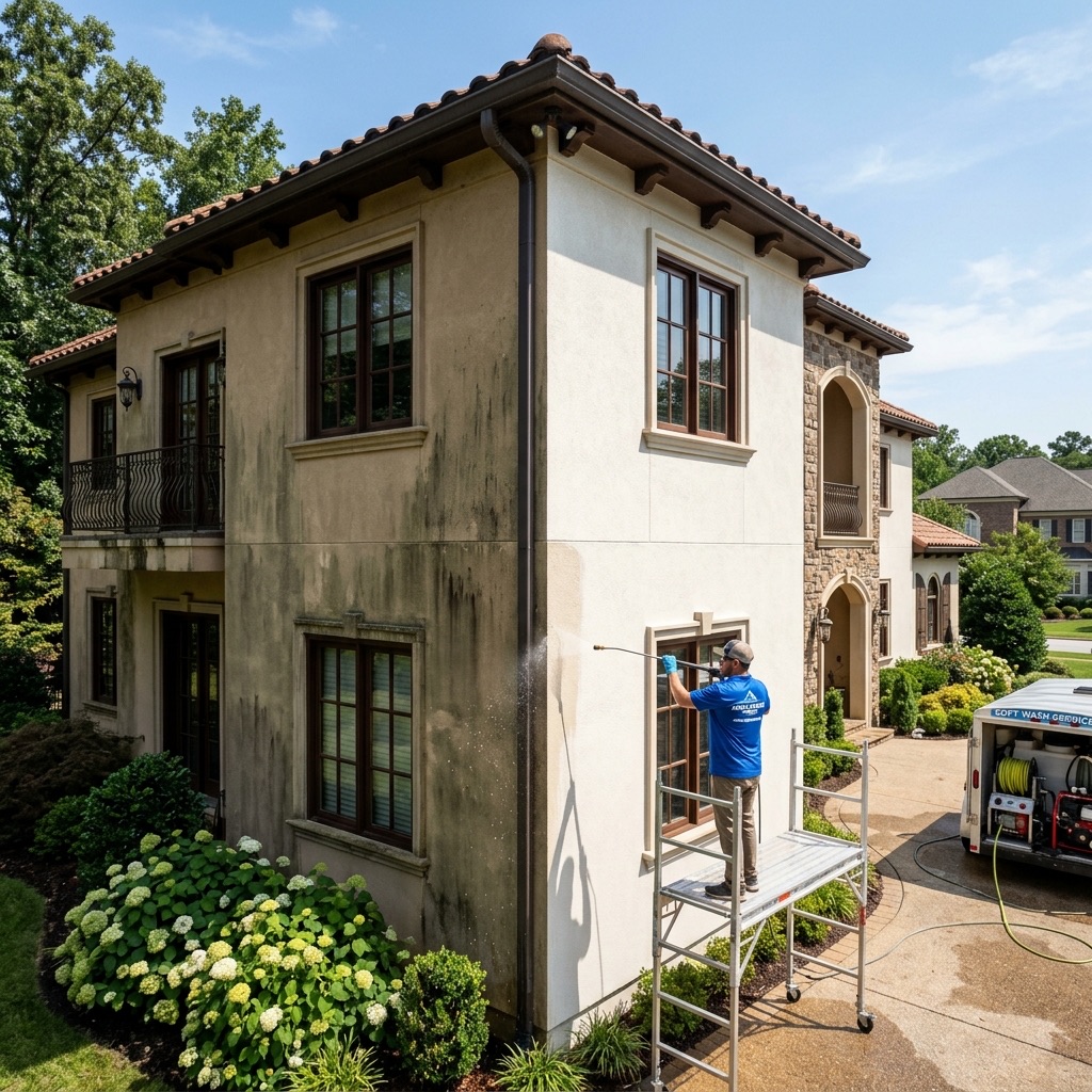 Stucco mansion cleaning